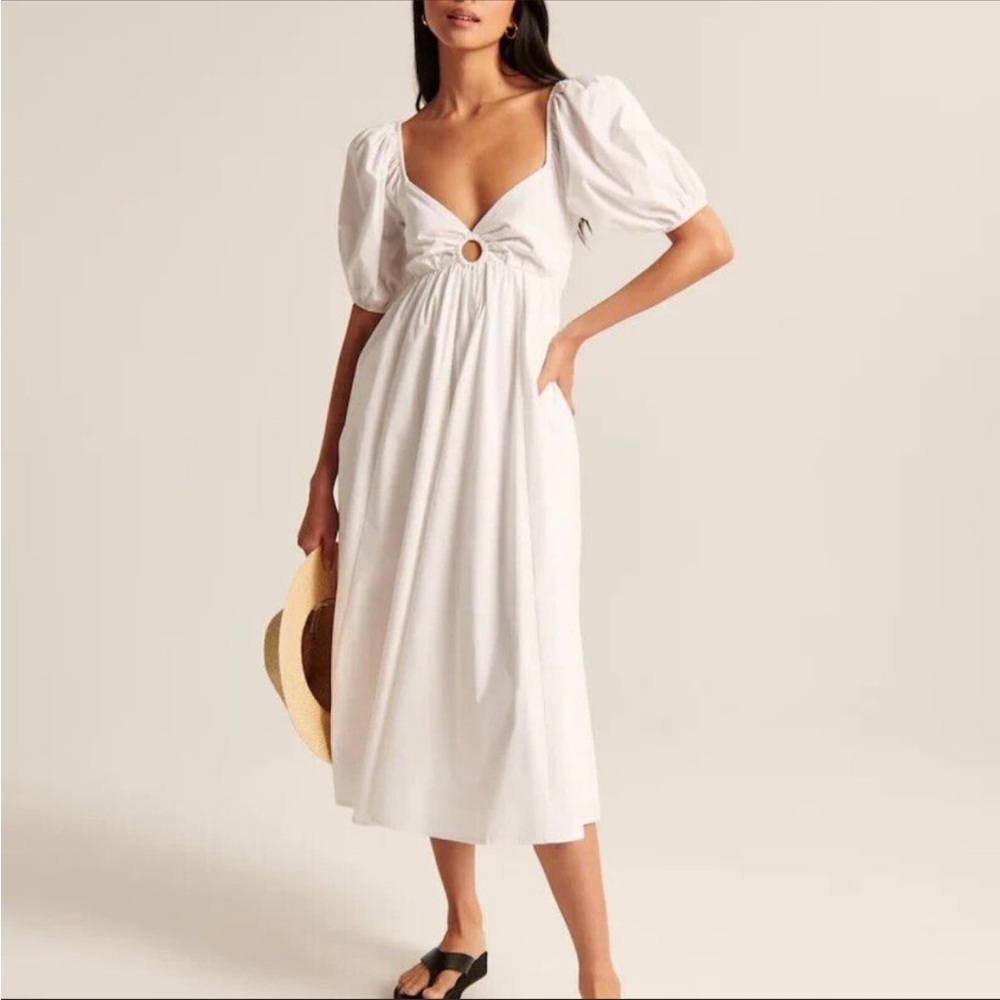 Abercrombie & Fitch O-Ring Puff Sleeve Midi Dress